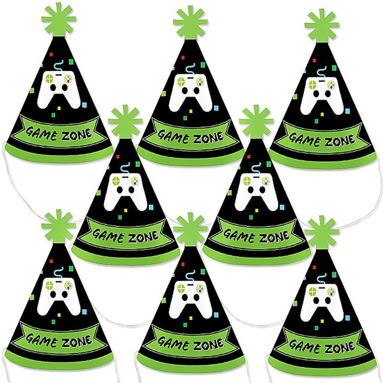 Big Dot of Happiness Video Game - Mini Cone Pixel Game Zone Party or Birthday Party Hats - Small Little Party Hats - Set of 8
